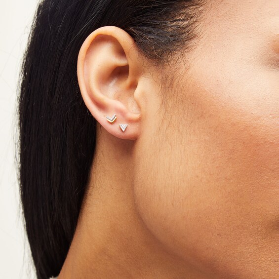 14K Plated Gold Diamond Accent Geo Triangle Mismatch Studs