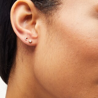 14K Plated Gold Diamond Accent Moon and Sun Mismatch Studs