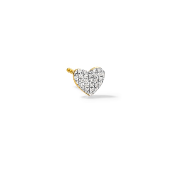 14K Plated Gold Diamond Accent Heart Single Stud