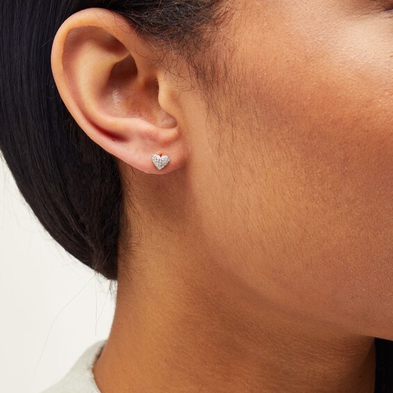 14K Plated Gold Diamond Accent Heart Single Stud
