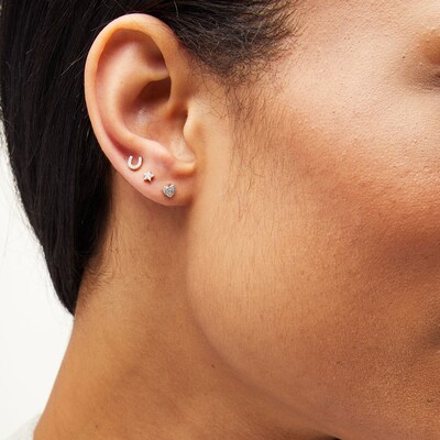14K Plated Gold 1/20 CT. T.W. Diamond Heart, Star, and Horseshoe Single Stud Set