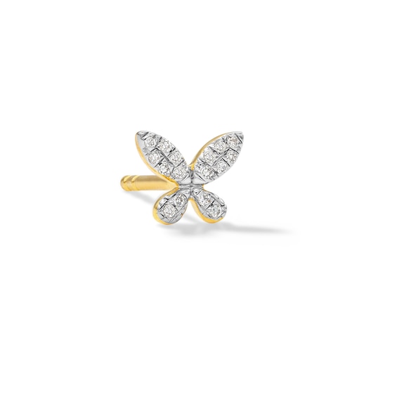 14K Plated Gold Diamond Accent Butterfly Single Stud