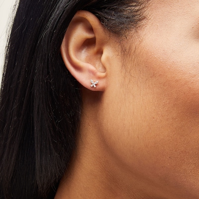 14K Plated Gold Diamond Accent Butterfly Single Stud