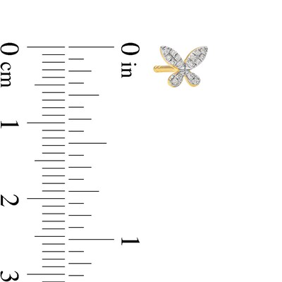 14K Plated Gold Diamond Accent Butterfly Single Stud