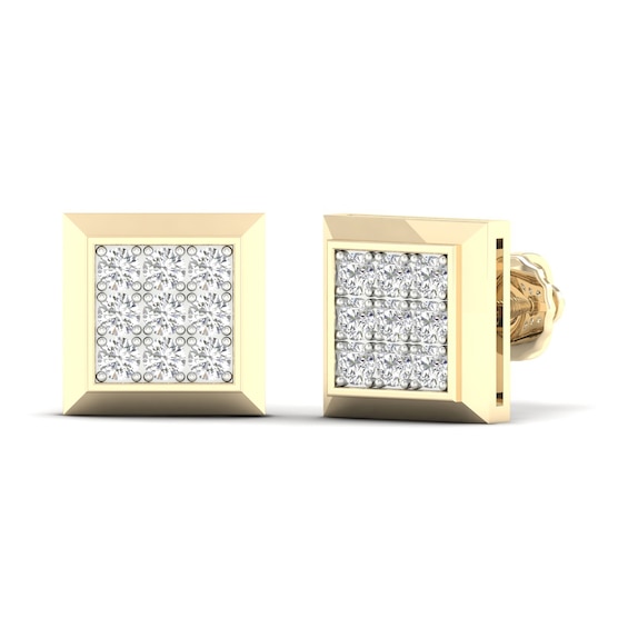 ​​​​​​​​​​​​​​10K Solid Gold 1/2 CT. T.W. Lab-Created Diamond Nine Stone Square Frame Studs