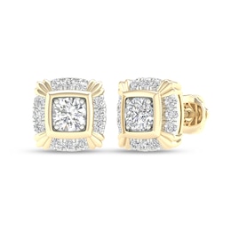 10K Solid Gold 1 CT. T.W. Lab-Grown Diamond Art Deco Frame Cushion Studs