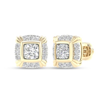 10K Solid Gold 1 CT. T.W. Lab-Grown Diamond Art Deco Frame Cushion Studs