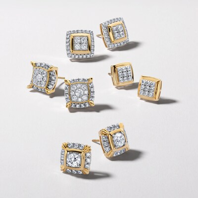 10K Solid Gold 1 CT. T.W. Lab-Grown Diamond Art Deco Frame Cushion Studs
