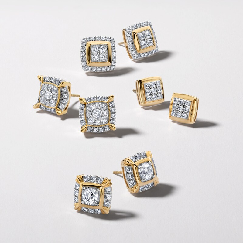Main Image 2 of ​​​​​​​​​​​​​​10K Solid Gold 1/4 CT. T.W. Lab-Grown Diamond Nine Stone Square Frame Studs