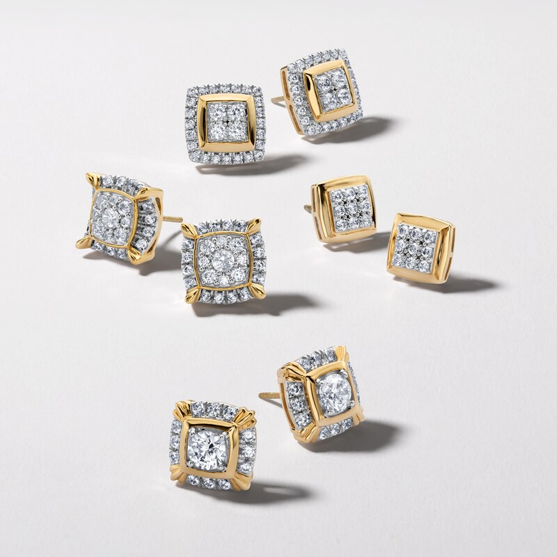 ​​​​​​​​​​​​​​10K Solid Gold 1/4 CT. T.W. Lab-Created Diamond Nine Stone Square Frame Studs