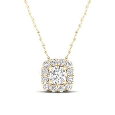 ​​​​​​​​​​​​​​10K Solid Gold 1/4 CT. T.W. Lab-Grown Diamond Halo Cube Necklace - 18"