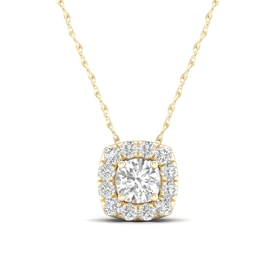 ​​​​​​​​​​​​​​10K Solid Gold 1/4 CT. T.W. Lab-Grown Diamond Halo Cube Necklace - 18"