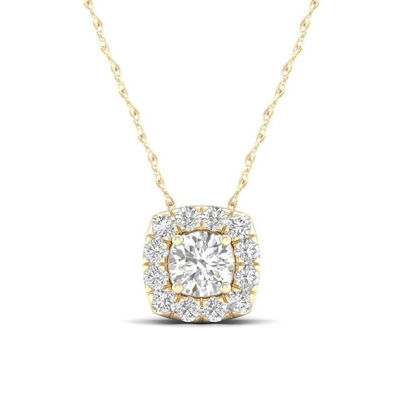 ​​​​​​​​​​​​​​10K Solid Gold 1/4 CT. T.W. Lab-Created Diamond Halo Cube Necklace - 18"