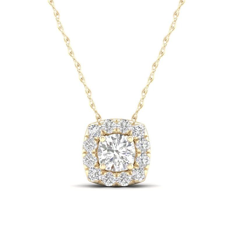 10K Solid Gold 1/4 CT. T.W. Lab-Grown Diamond Halo Cube Necklace - 18"