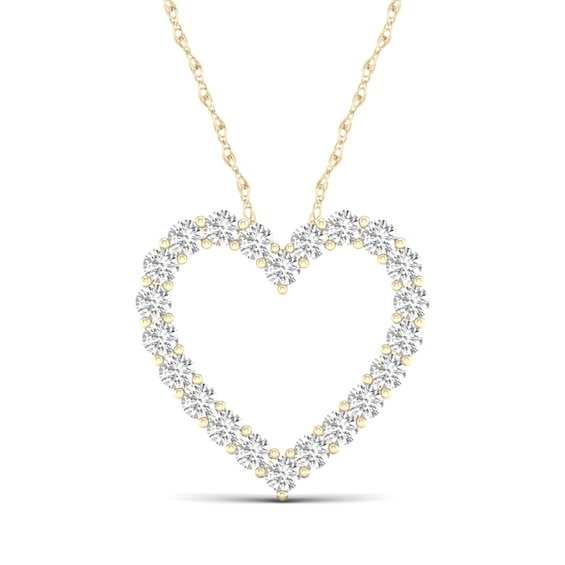 ​​​​​​​​​​​​​​10K Solid Gold 1 CT. T.W. Lab-Created Diamond Heart Outline Necklace - 16" + 2"