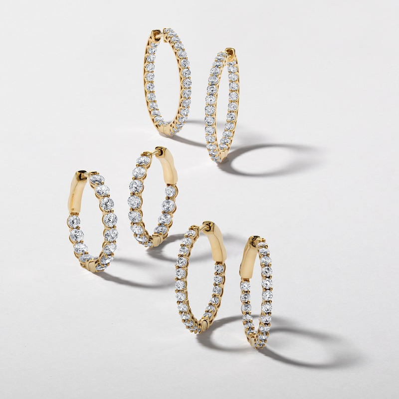 Main Image 3 of ​​​​​​​​​​​​​​10K Solid Gold 2 CT. T.W. Lab-Created Diamond Medium Inside Out Hoops