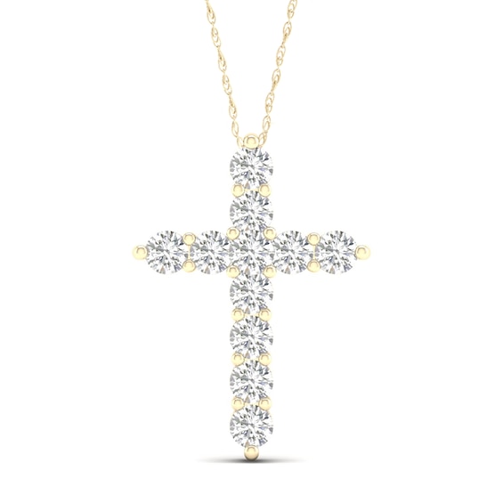 ​​​​​​​​​​​​​​10K Solid Gold 1 CT. T.W. Lab-Created Diamond Cross Necklace - 16" + 2"