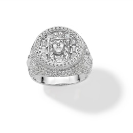 Sterling Silver CZ Jesus Face Medallion Ring - Size 10