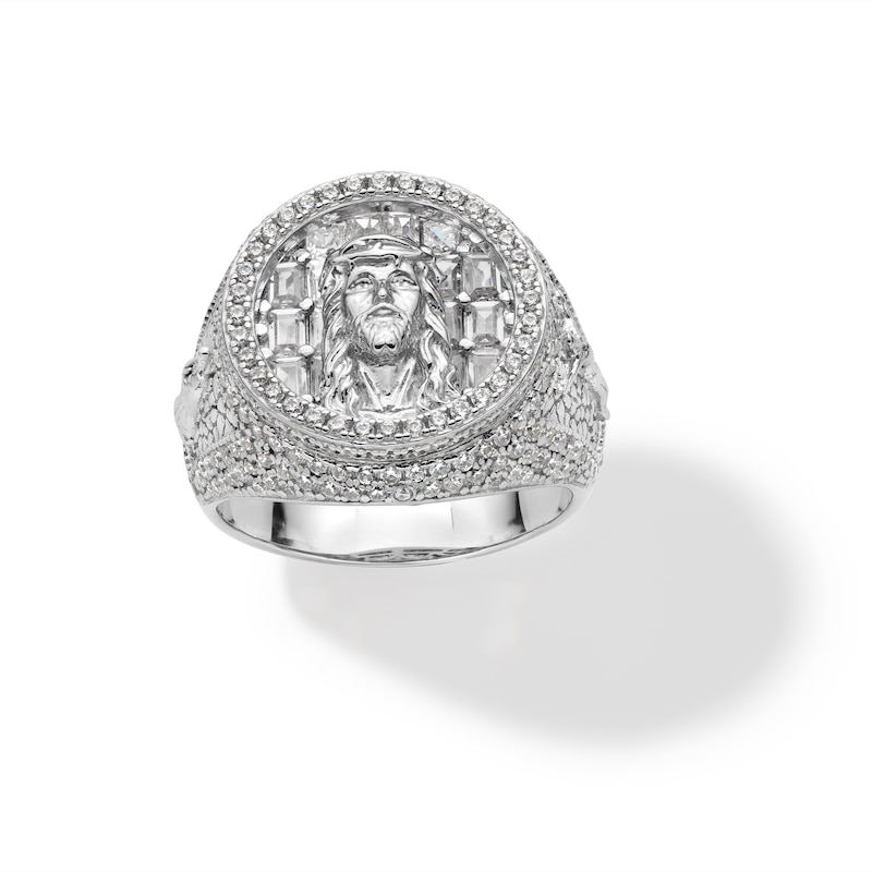 Main Image 1 of Sterling Silver CZ Jesus Face Medallion Ring - Size 10