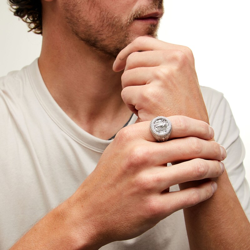 Main Image 2 of Sterling Silver CZ Jesus Face Medallion Ring - Size 10
