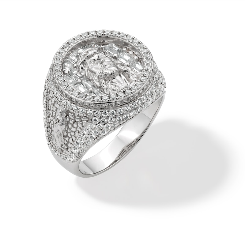 Main Image 3 of Sterling Silver CZ Jesus Face Medallion Ring - Size 10