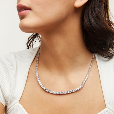 ​​​​​​​Sterling Silver CZ Round Graduated Stone Necklace