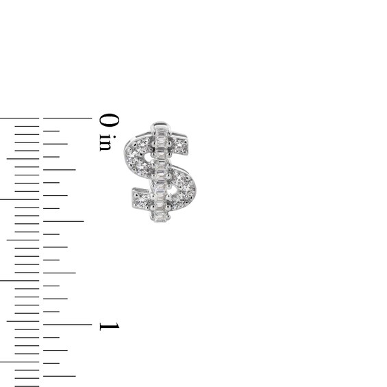 Solid ​​​​​​​Sterling Silver Baguette and Round CZ Dollar Sign Studs
