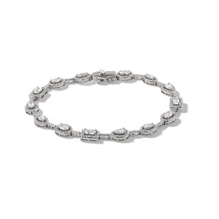 Solid Sterling Silver Multi-Shape CZ Framed Chain Link Bracelet - 7.25"