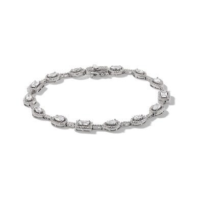 Solid Sterling Silver Multi-Shape CZ Framed Chain Link Bracelet - 7.25"