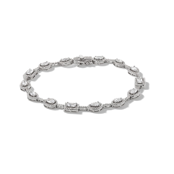 Sterling Silver CZ Multi-Shape Halo Bracelet