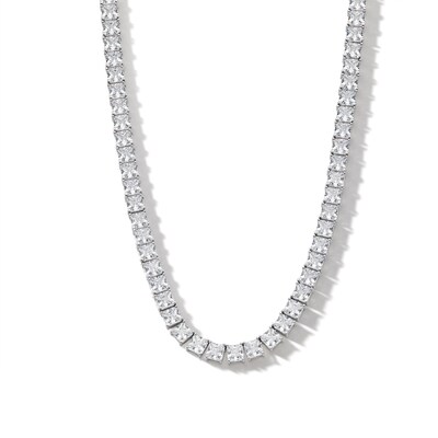 Solid Sterling Silver Square CZ Tennis Necklace - 20"