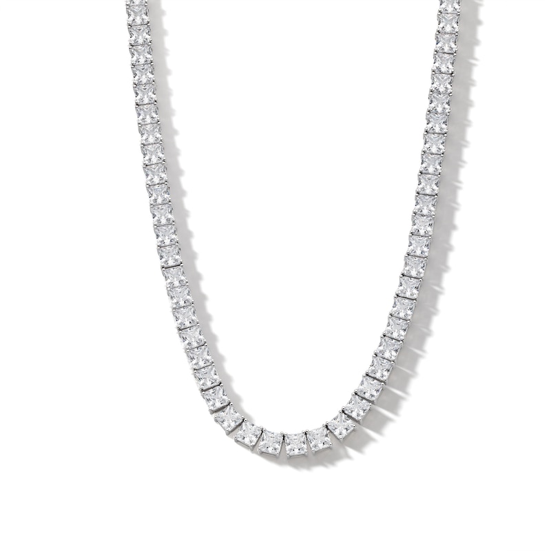 Solid Sterling Silver Square CZ Tennis Necklace - 20"