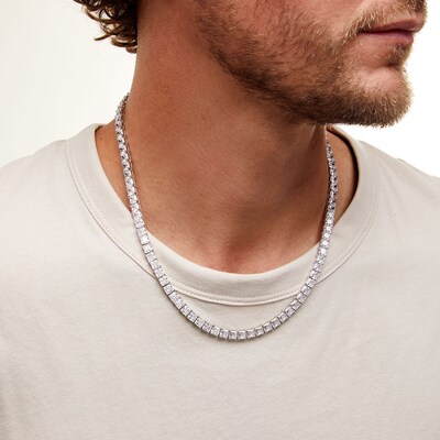 Solid Sterling Silver Square CZ Tennis Necklace - 20"