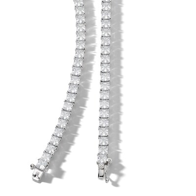 Solid Sterling Silver Square CZ Tennis Necklace - 20"
