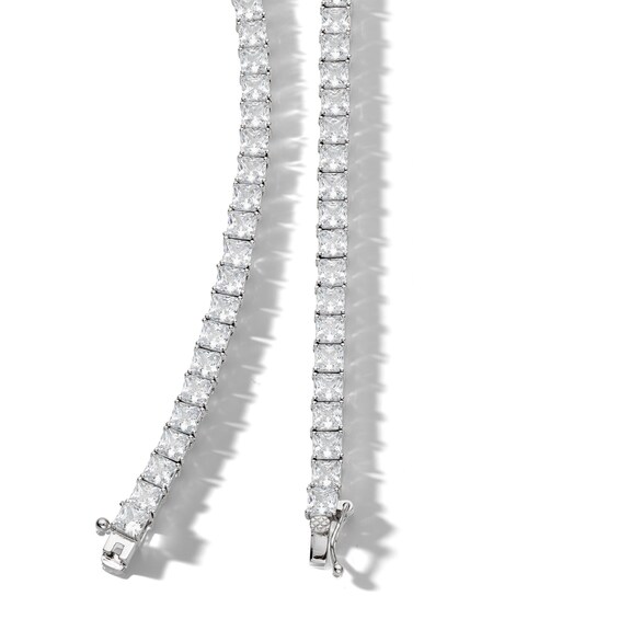 Solid Sterling Silver Square CZ Tennis Necklace - 20"
