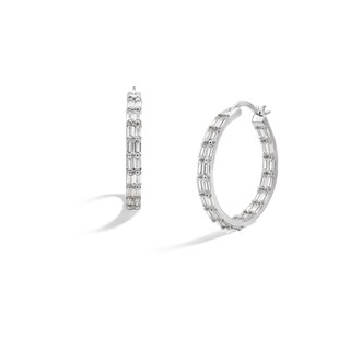 Sterling Silver CZ Baguette Two Row Hoops