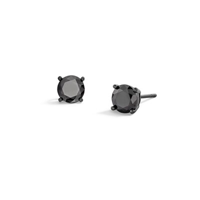 ​​​​​​​Solid Sterling Silver 6mm Black CZ Solitaire Studs