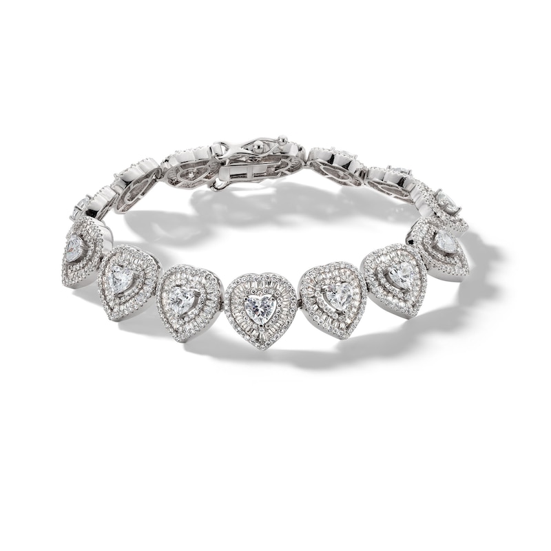 Sterling Silver CZ Heart Halo Bracelet