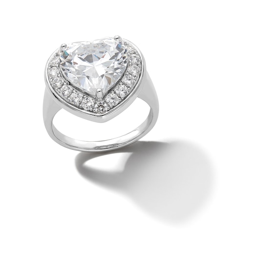 Sterling Silver CZ Heart Halo Ring - Size 8