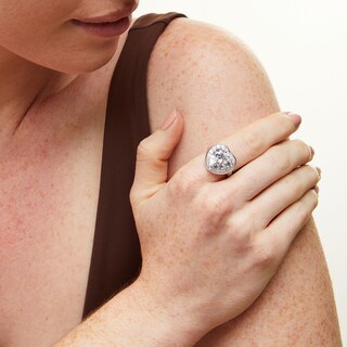 Sterling Silver CZ Heart Halo Ring - Size 8