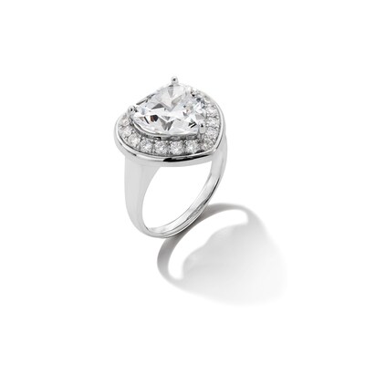 Sterling Silver CZ Heart Halo Ring - Size 8