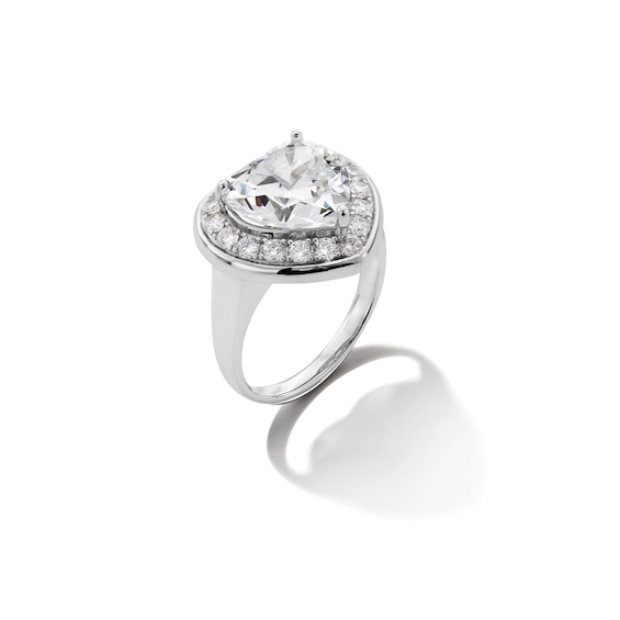 Sterling Silver CZ Heart Halo Ring - Size 8