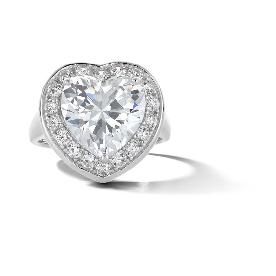 Sterling Silver CZ Heart Halo Ring - Size 8
