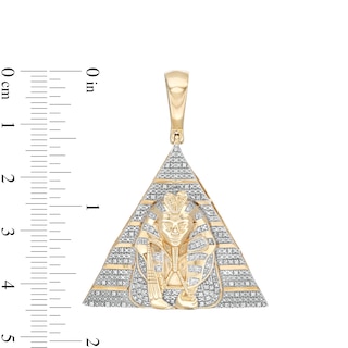14K Solid Gold 1/10 CT. T.W. Diamond Pharaoh in Pyramid Necklace Charm
