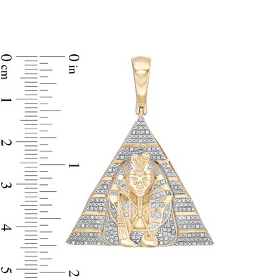 14K Solid Gold 1/10 CT. T.W. Diamond Pharaoh in Pyramid Necklace Charm