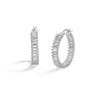 Sterling Silver CZ Alternating Baguette Cut Hoops