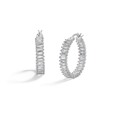 Sterling Silver CZ Alternating Baguette Cut Hoops