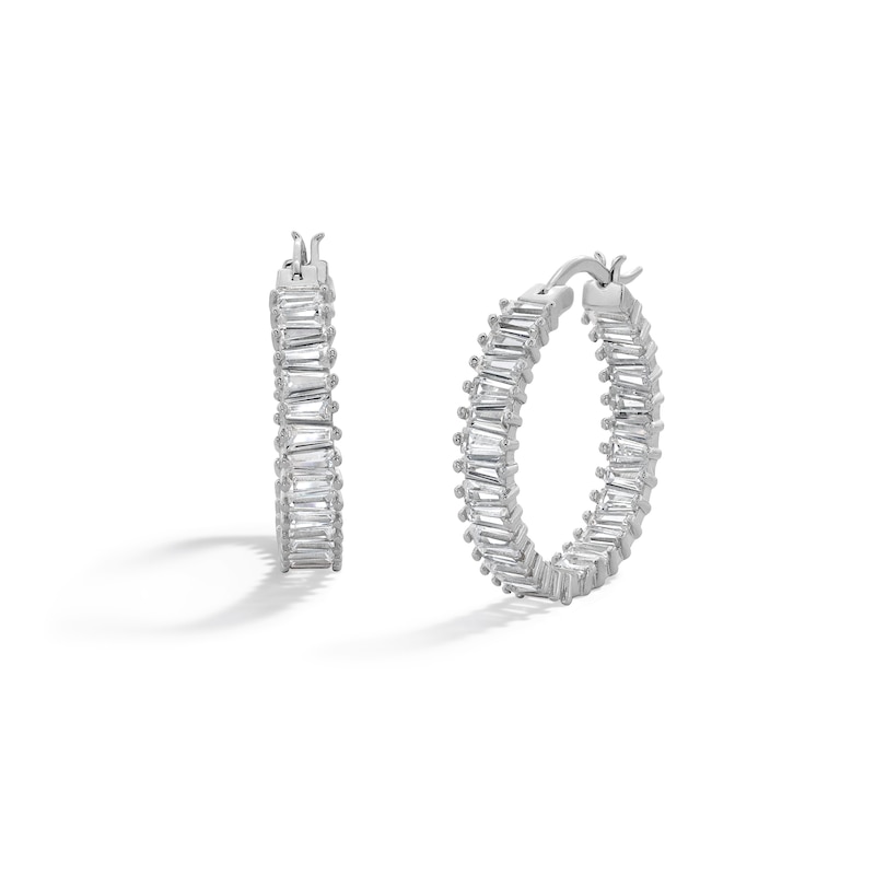 Sterling Silver CZ Alternating Baguette Cut Hoops