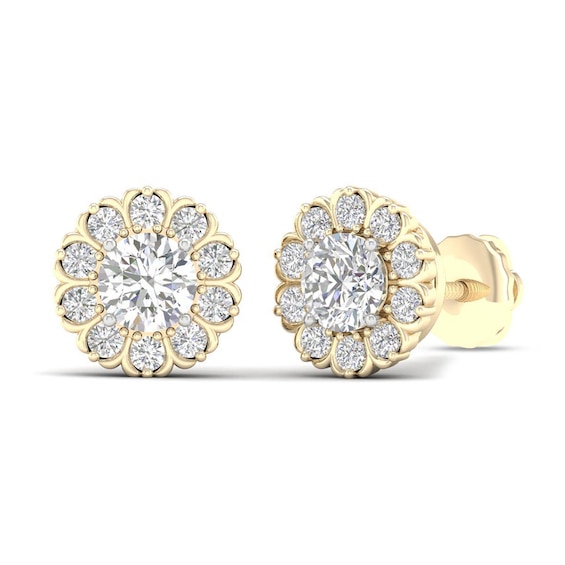 ​​​​​​​​​​​​​​10K Solid Gold 1 CT. T.W. Lab-Grown Diamond Frame Flower Studs