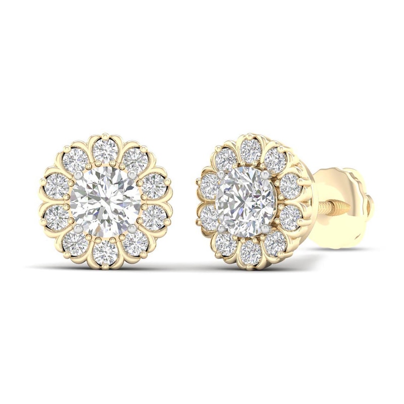 ​​​​​​​​​​​​​​10K Solid Gold 1 CT. T.W. Lab-Created Diamond Center Flower Studs